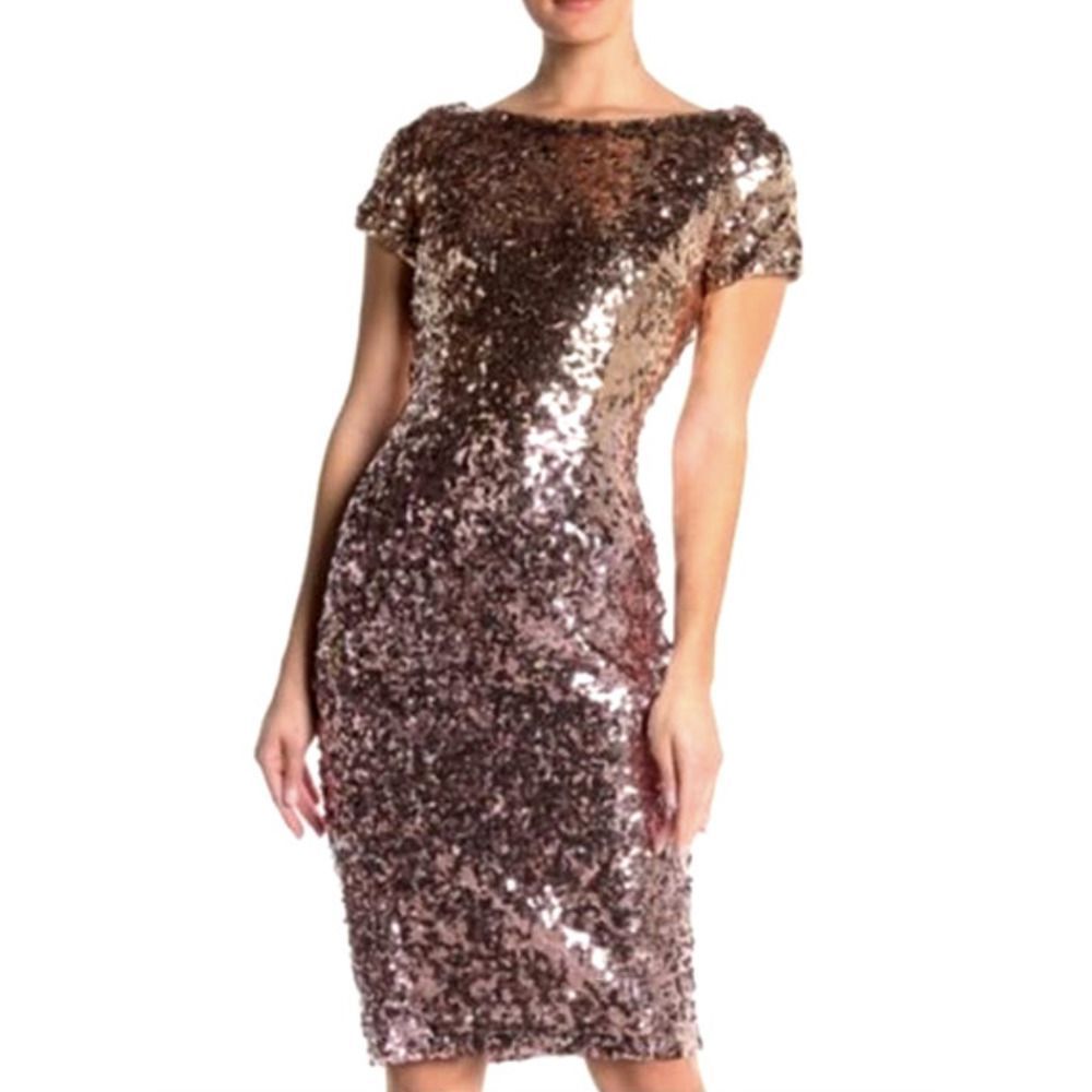 Marina Rose Gold Embellished Sequin Cocktail Dress SZ 10P